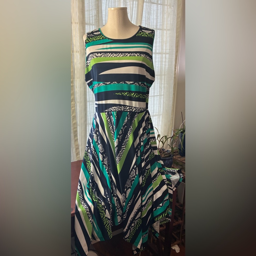 New York & Company Asymmetrical Dress - Green, Blue, Black, White